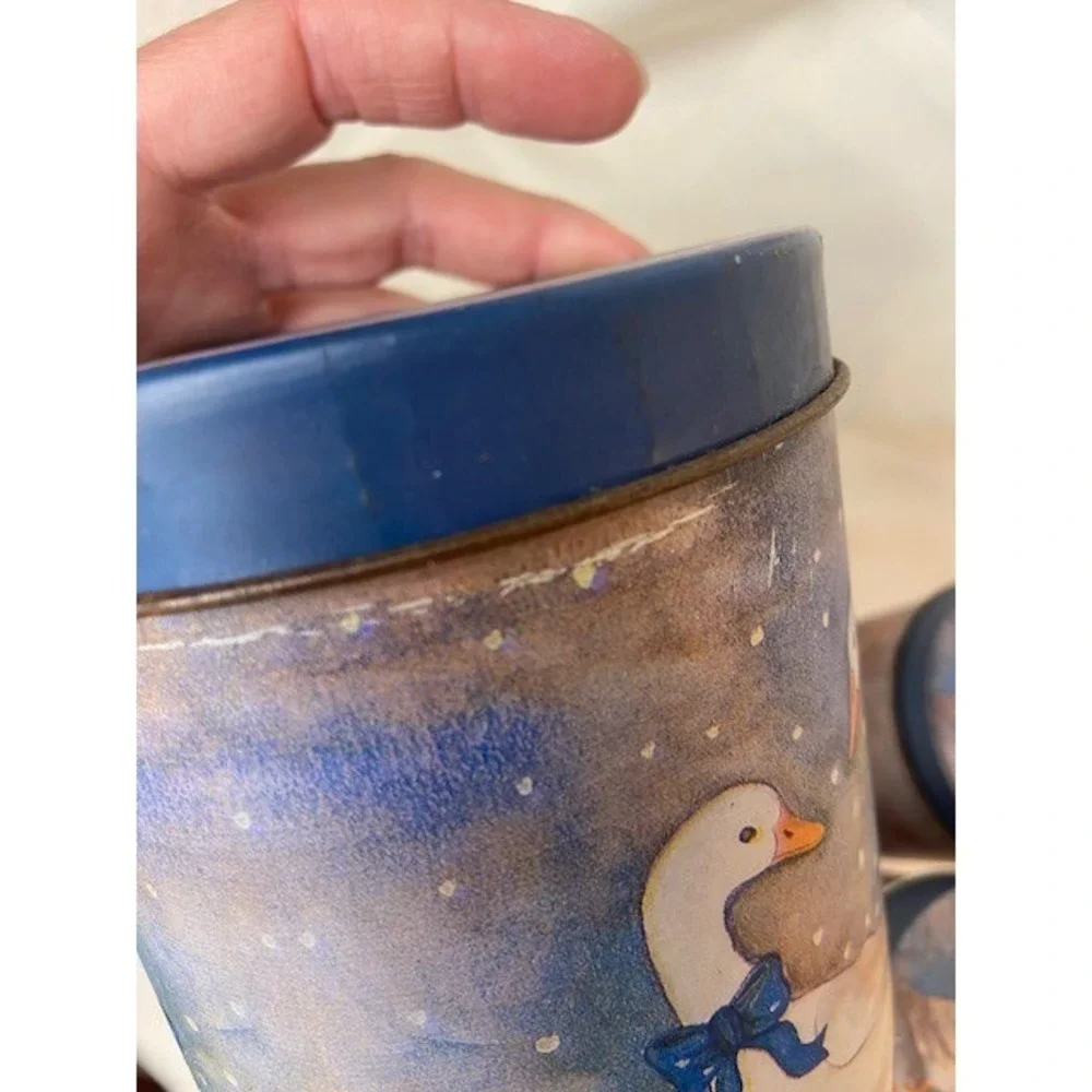 Vintage Goose Nesting Tins Set of 3 Blue Bow Country Kitchen Decor Canisters